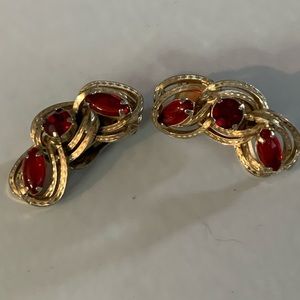 Vintage Red rhinestone clip earrings